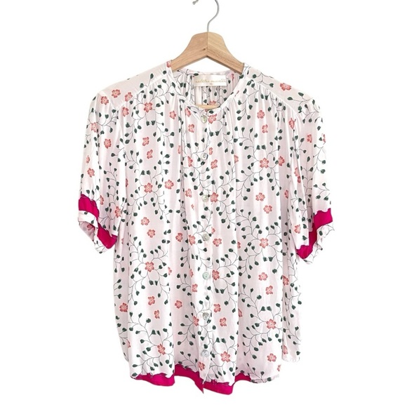 Natalie Martin Violet Top Floral Button Front Blouse Pinwheel Cotton XS